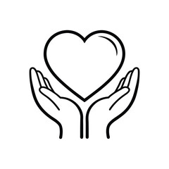 Hands Holding a Heart in Simple Lines – Minimalist Vector Design