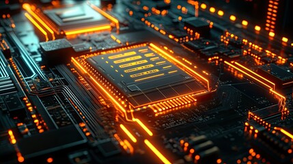 Obraz premium Futuristic Circuit Board Design with Neon Glow Effect