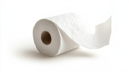 Single Roll of White Paper Towel on White Background