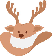 Christmas cowboy hat with reindeer antlers, nose, ears, eyes and white fluffy fur trim hand drawn flat design illustration