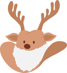 Christmas cowboy hat with reindeer antlers, Santa white fluffy beard, nose, ears, and eyes hand drawn flat design illustration