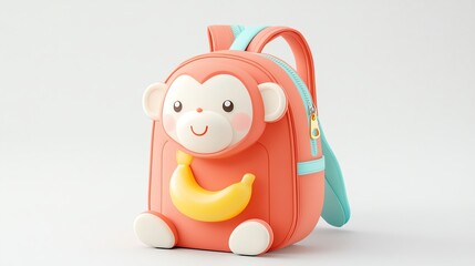 A cute monkey-themed backpack with a bright orange body and banana accent, perfect for kids and playful outings.