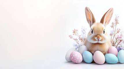 Charming Easter Bunny Surrounded by Colorful Eggs and Flowers