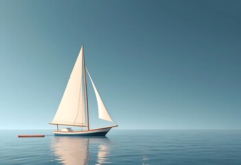 A sailboat glides serenely across a calm ocean under a clear sky