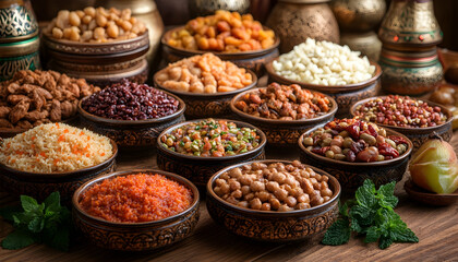 Obraz premium Photo Diverse Culinary Delights Array of Colorful Dishes and Ingredients