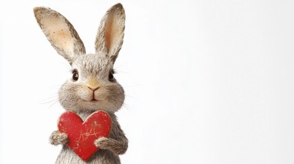 Obraz premium Whimsical Rabbit Holding Heart-Shaped Sign in a Light Background