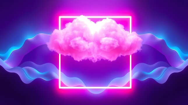 Glowing cloud and crescent moon representing night sky and cloud computing