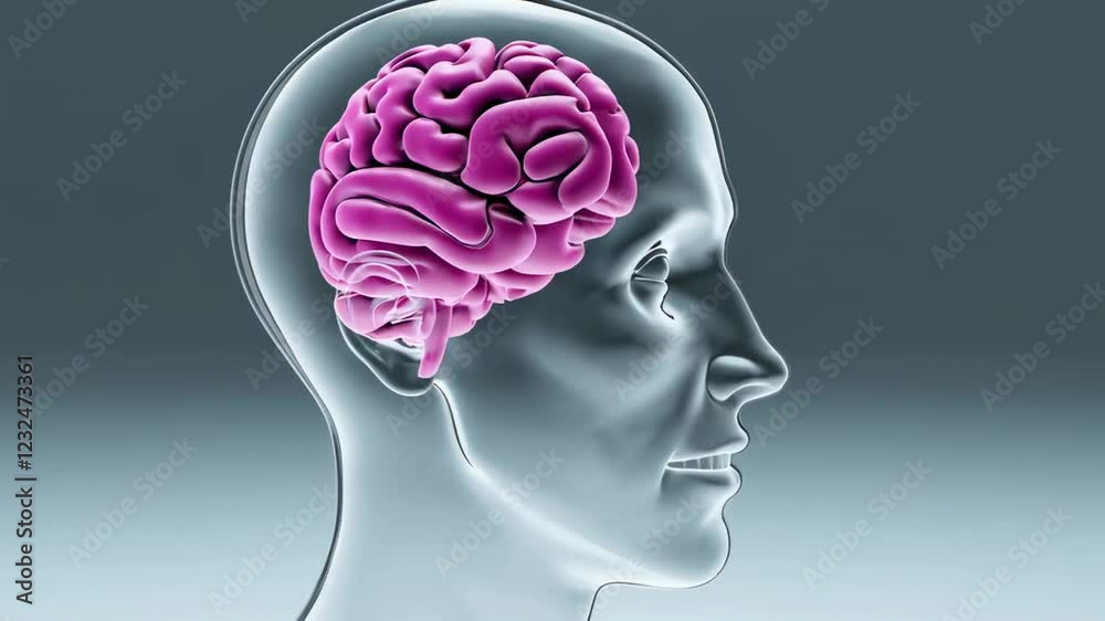 Aufkleber transparent human head revealing complex brain anatomy, rotating and highlighting neural networks, n