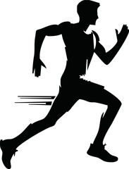 Runner silhouette set of sprinter, runner and jogger running track or jogging. People silhouette in outline. men athletes racing.