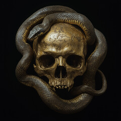 Vintage golden skull and snake, black