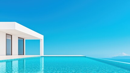Fototapeta premium Modern minimalist villa with infinity pool against a clear blue sky