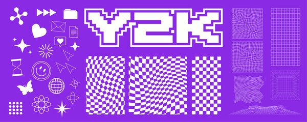 Collection of retro-futuristic Y2K vector elements in black and neon green
