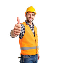 A construction man smiling show thumbs up
