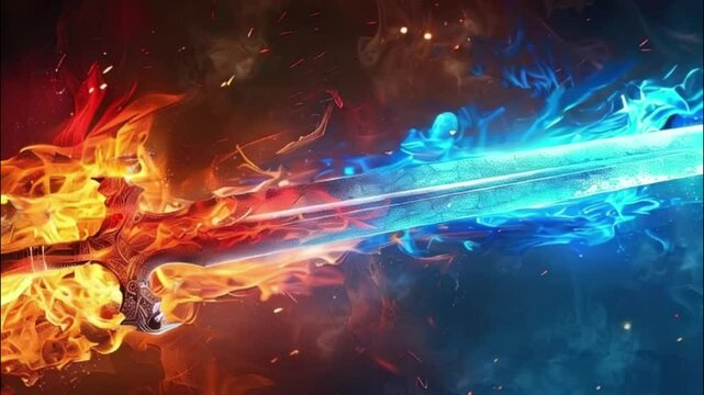 Fantastic weapon royal sword with beautiful handle and sharp blade, abstract vivid composition consists of fictional unreal fantastic vision on background
