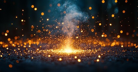 Fototapeta premium Captured at 800 fps in slow-motion, firecrackers emit sparks and smoke, illustrating the dramatic ignition and explosive energy against a blurred background