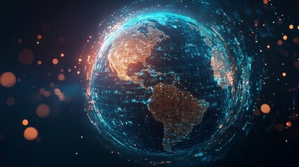 Global connectivity visualized with vibrant lights and swirling particles in 4K resolution