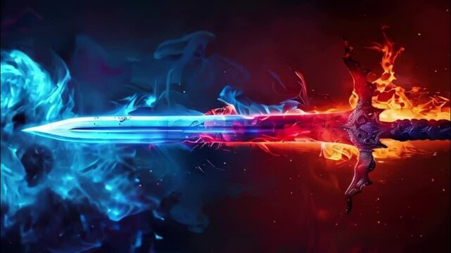 Fantastic weapon royal sword with beautiful handle and sharp blade, abstract vivid composition consists of fictional unreal fantastic vision on background