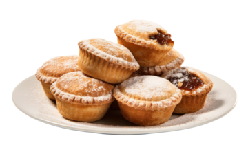 A plate of freshly baked mince pies arranged neatly, showing flaky crust and rich filling.