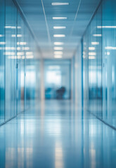 Modern office space with glass floor and large windows  large windows in a modern office hallway with a clean, bright interior 