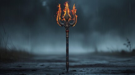 Trident of fire standing upright