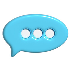 A light blue 3D speech bubble icon with three white dots, suggesting an ongoing conversation or a loading process.  Simple, clean design.