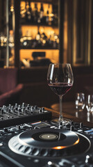 wine and Dj equipment in an elegant cozy baR