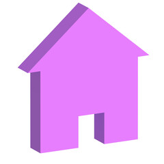 A simple 3D model of a house, rendered in a light purple hue against a transparent background.  This minimalist design is ideal for various applications.