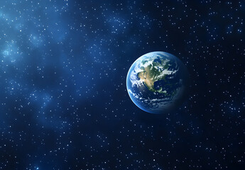 Earth as viewed from space showcasing vibrant blue oceans and green continents against a starry backdrop