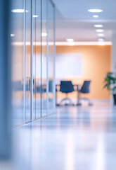 Abstract blurred office interior room. blurry working space with defocused effect clean modern and elegant interior design of a hospital or business office hallway with bright luminous lighting  