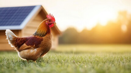 Fototapeta premium Sustainable Chicken Coop with Solar Powered Lights at Sunset