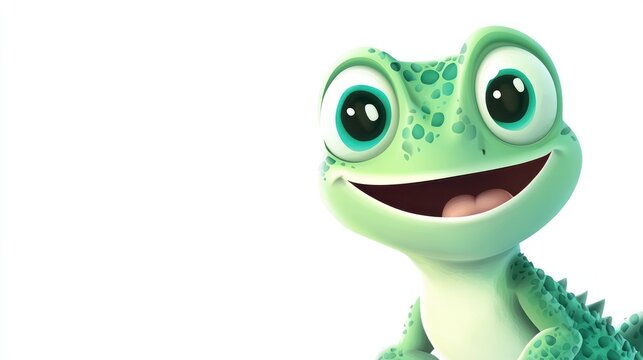 Naklejki Happy gecko cartoon character, white background, children's illustration, ideal for animation