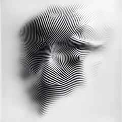 White background black straight edge lines connecting 90 degree angle 4d floating in space, abstract face apart eyes, ears, mouth, floating between background