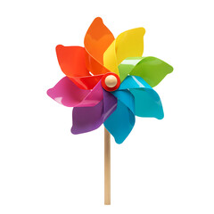 Rainbow Spinning Pinwheel with Bright Colors On Transparent Background
