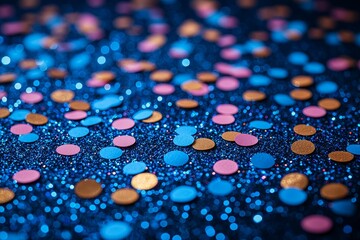 A vivid array of confetti on a striking blue backdrop, ideal for festive events