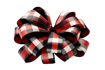 An oversized gift bow crafted from red, white, and black plaid ribbon, featuring a voluminous design with intricate loops and a striking visual appeal, perfect for seasonal celebrations.
