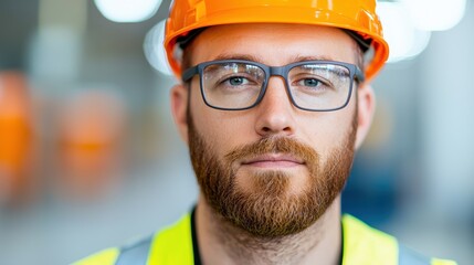 Professional Construction Worker with Safety Gear and Glasses