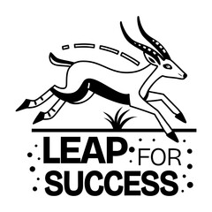 Glyph sticker of gazelle leaping for success typography 
