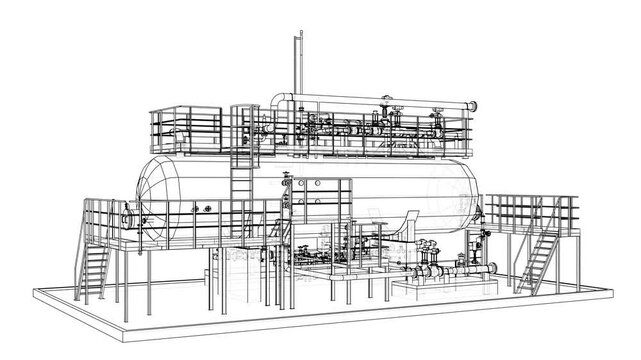 Industrial tank with valves. Seamless animation