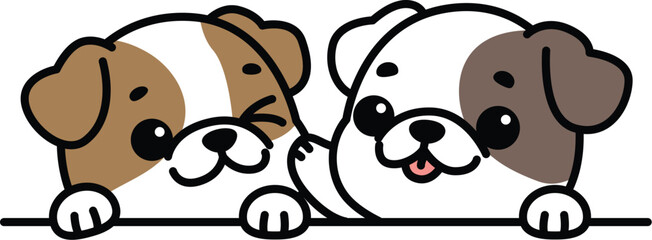 Two cute little bulldogs cartoon, vector illustration