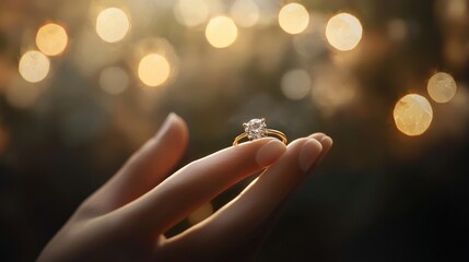Sparkling Promise, Diamond Engagement Ring Showcased in Golden Hour Light