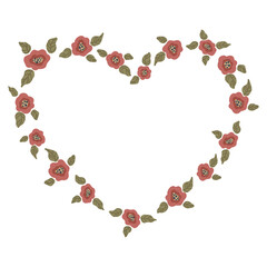 Vector illustration of a floral heart-shaped frame in the trending Mocha Mousse color of 2025. Elegant botanical design, perfect for wedding invitations, greeting cards, branding