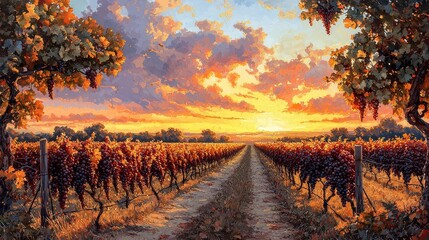 Naklejka premium Scenic vineyards with lush trees and mountains in the distance