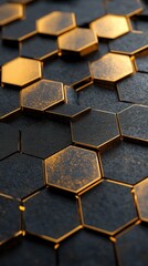 Abstract gold and black hexagon pattern background