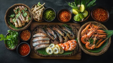 Fresh Thai BBQ Buffet with Seafood and Sauces