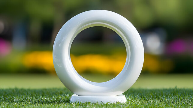White ring golf putting obstacle on green