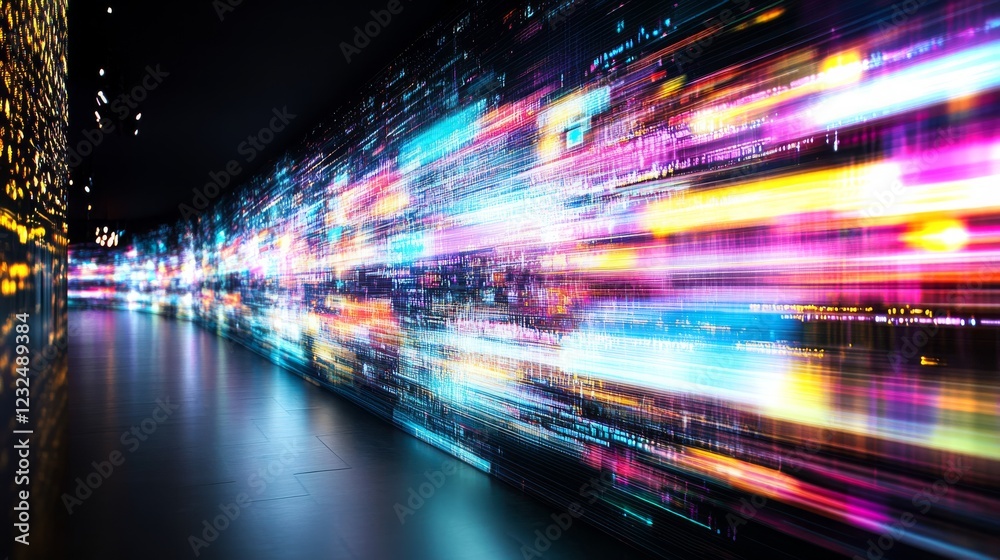 Poster dynamic light patterns create a mesmerizing visual experience in a futuristic environment