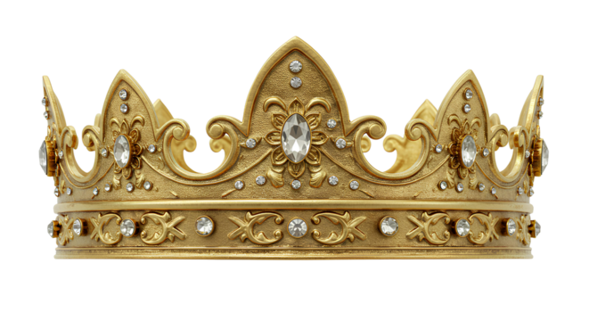 golden crown png. golden crown with intricate details and jewels isolated. European style crown as representation of monarchy, royalty and nobility isolated. king and queen crown png