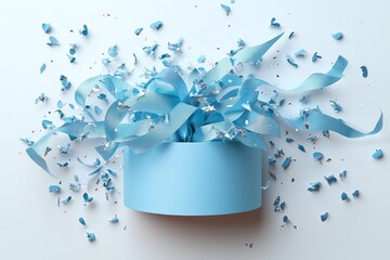 A beautifully designed blue gift box featuring a floating lid, exposing the empty space
