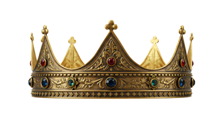 golden crown png. golden crown with intricate details and jewels isolated. European style crown as representation of monarchy, royalty and nobility isolated. king and queen crown png