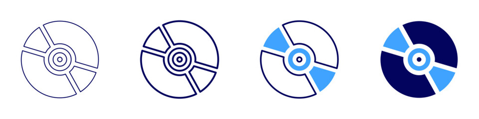 Music cd icon in 4 different styles. Thin Line, Line, Bold, and Bold Line. Duotone style. Editable stroke
